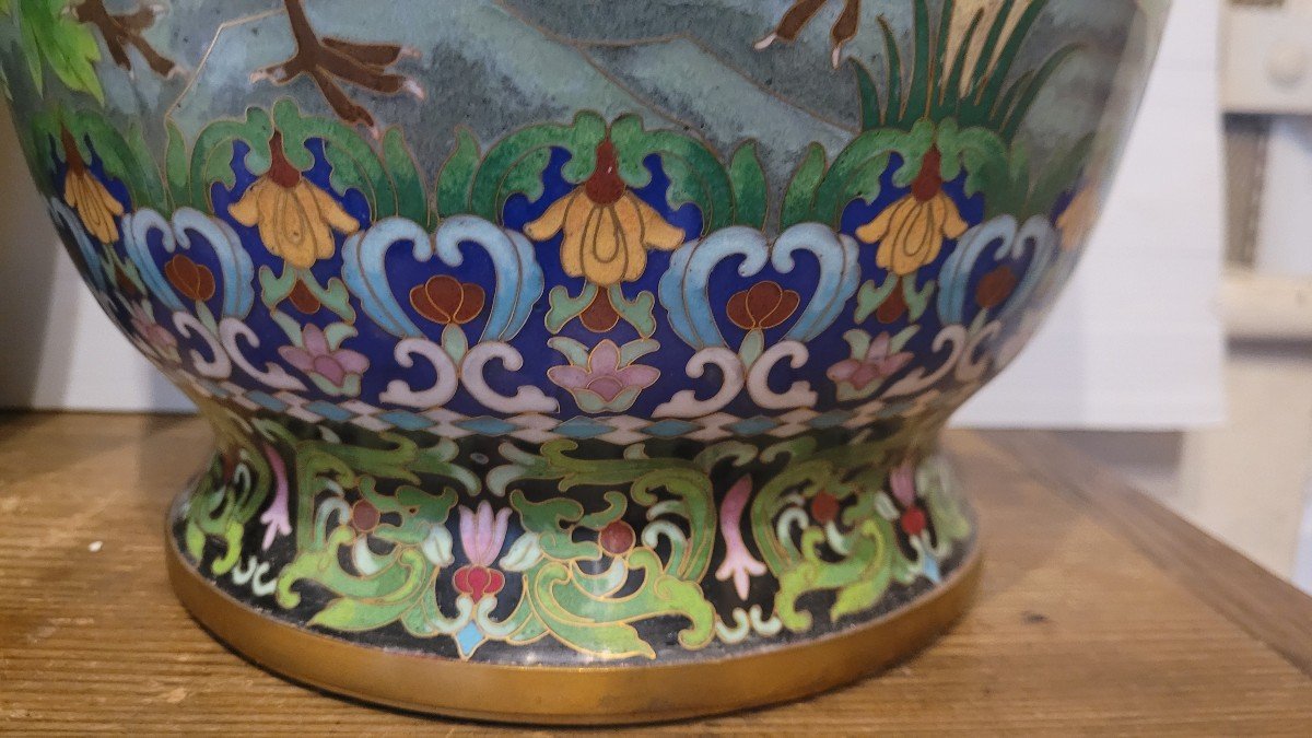 Pair Of Cloisonné Enamel Vases -photo-4