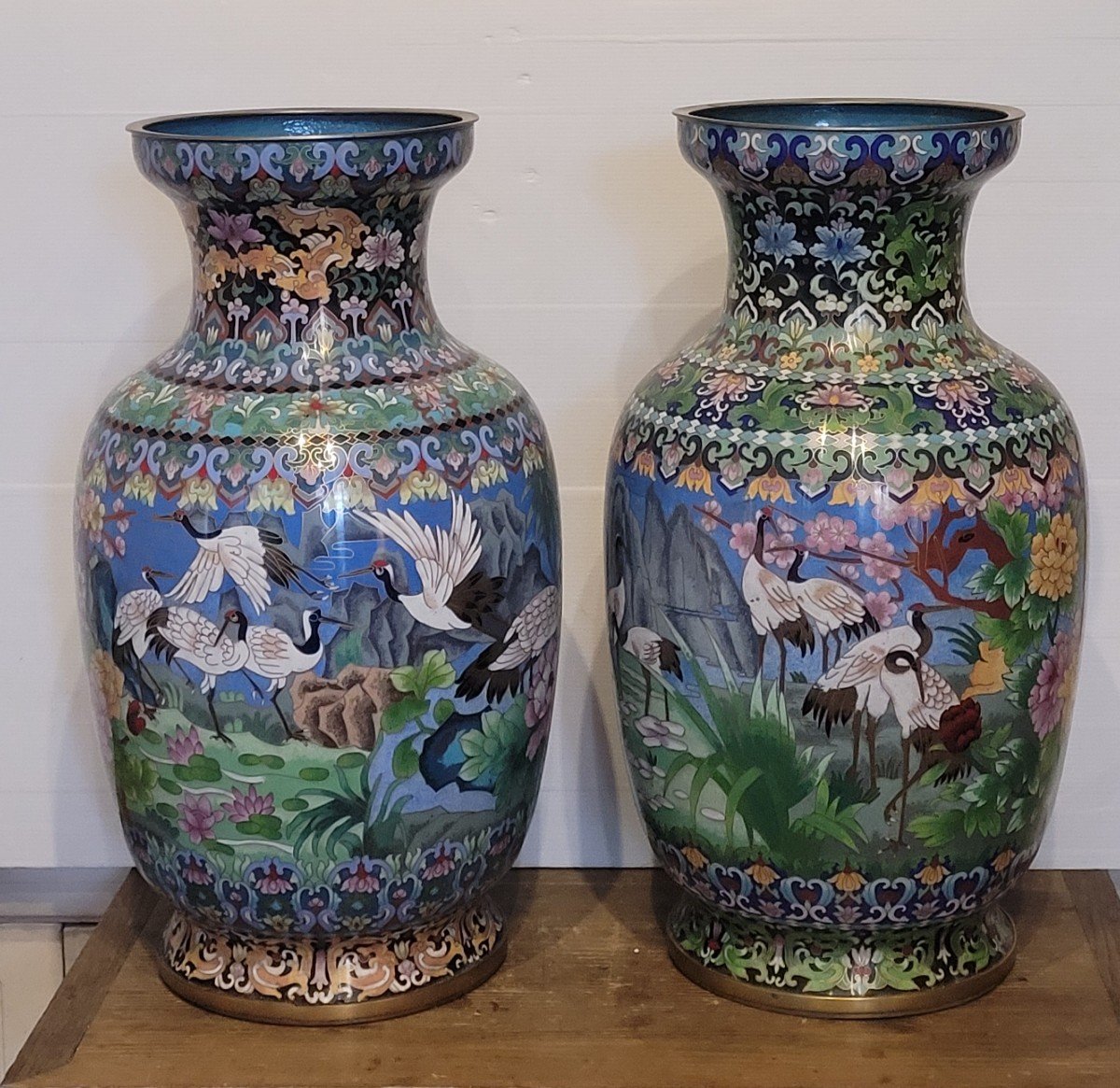 Pair Of Cloisonné Enamel Vases 