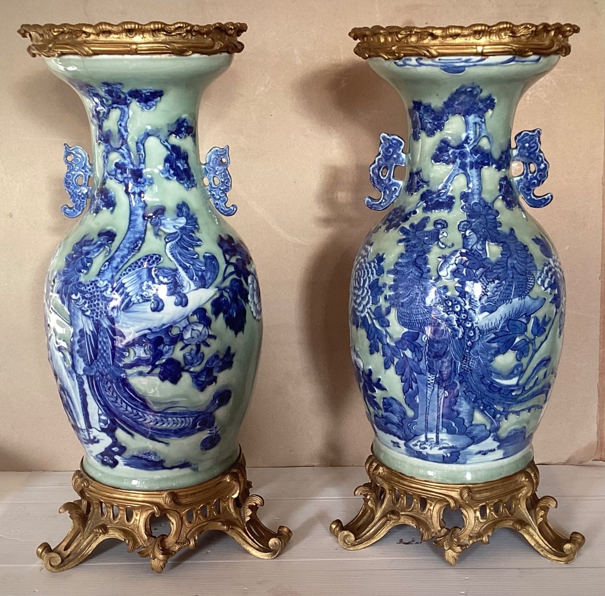 Pair Of Chinese Bronze Mounted Vases -photo-2