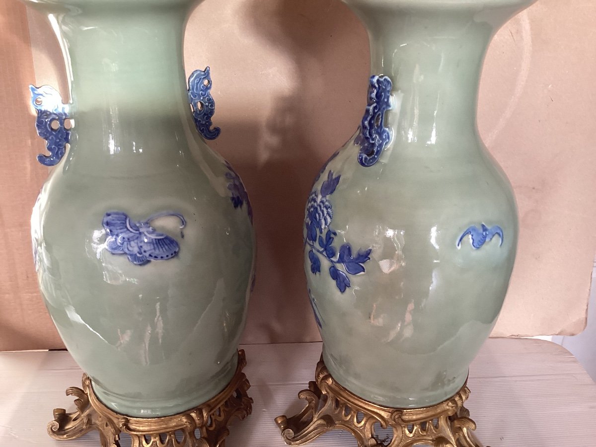 Pair Of Chinese Bronze Mounted Vases -photo-5