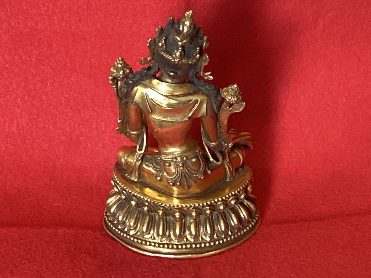 Green Tara In Gilded Bronze 19th Century -photo-2