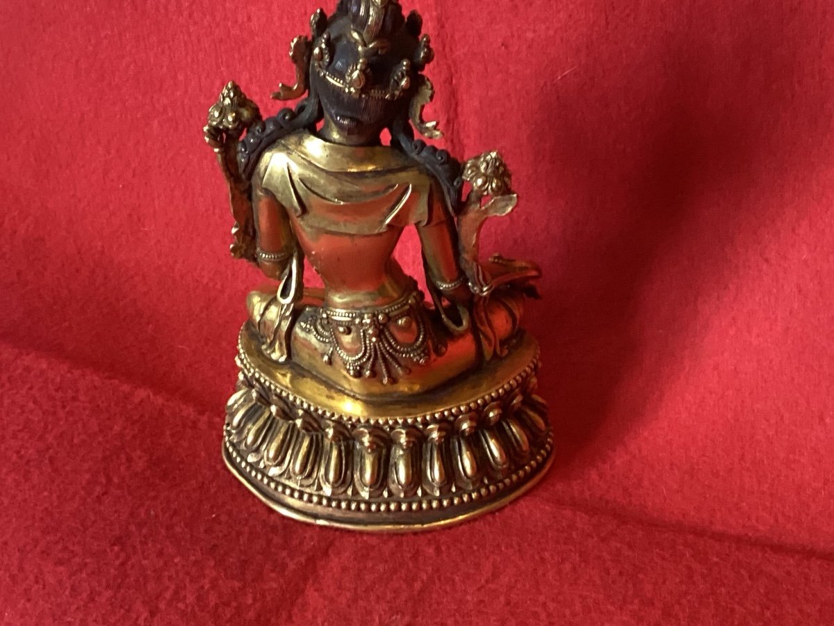 Green Tara In Gilded Bronze 19th Century -photo-3