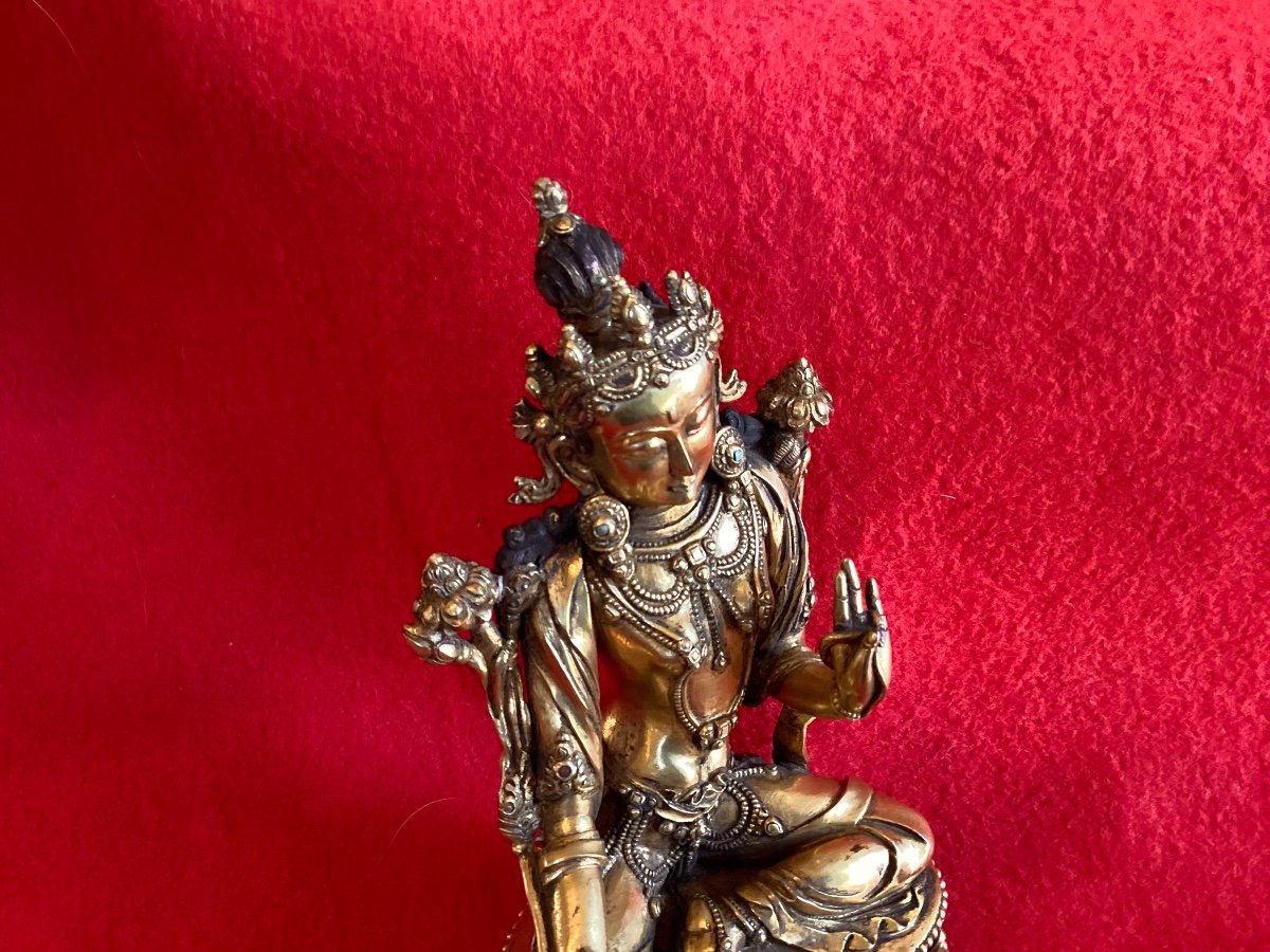 Green Tara In Gilded Bronze 19th Century -photo-7