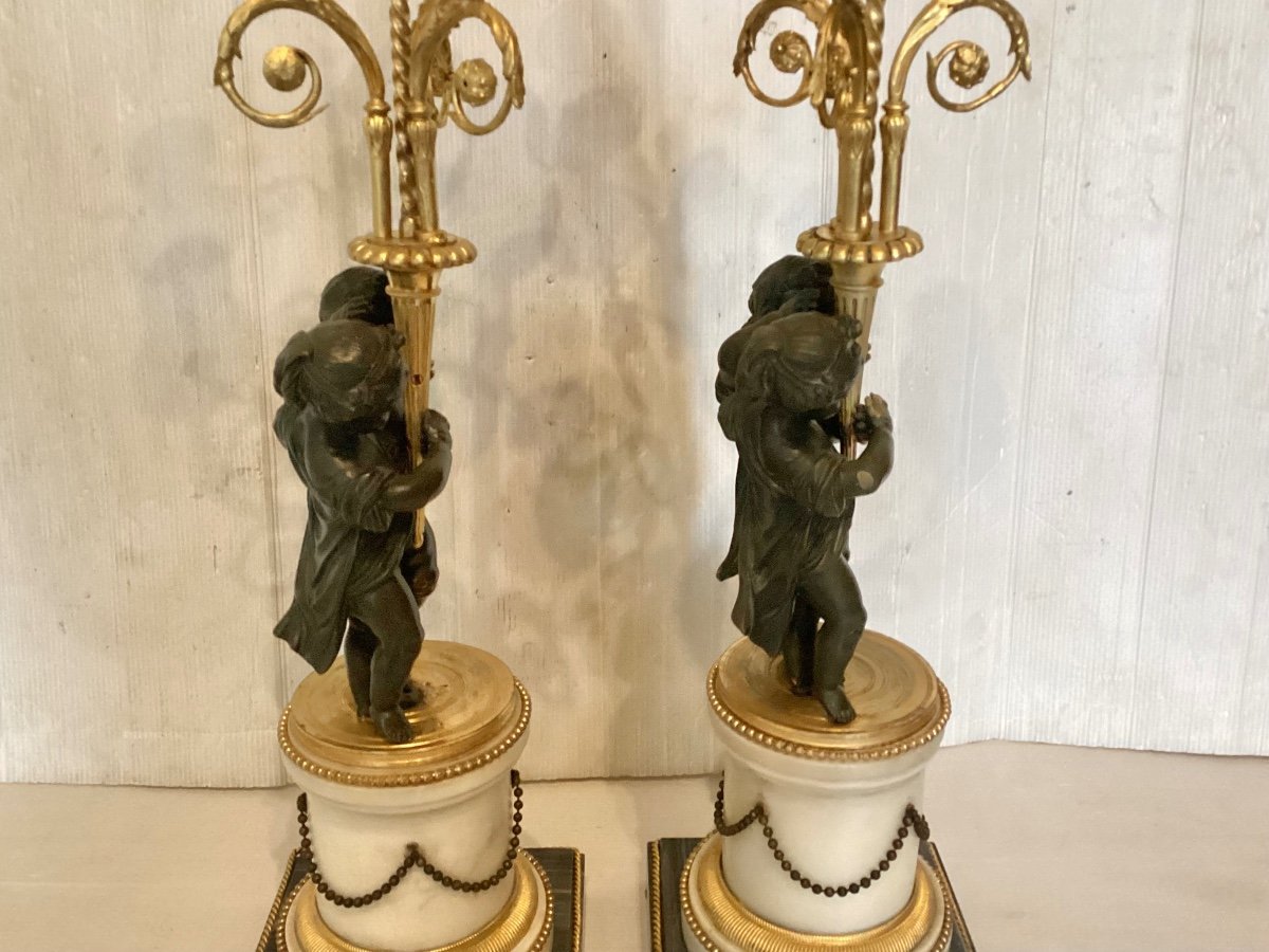 Paire de candélabres d’époque Louis XVI -photo-2