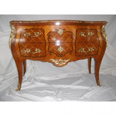 Inlaid Commode 2 Drawers Louis XV Style