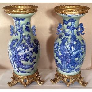 Pair Of Chinese Bronze Mounted Vases 