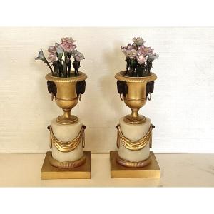 Vases Louis XVI Bronze Et Porcelaine 