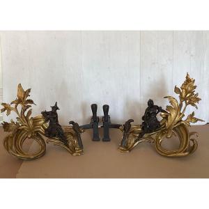 Pair Of Andirons Louis XV To The Chinese