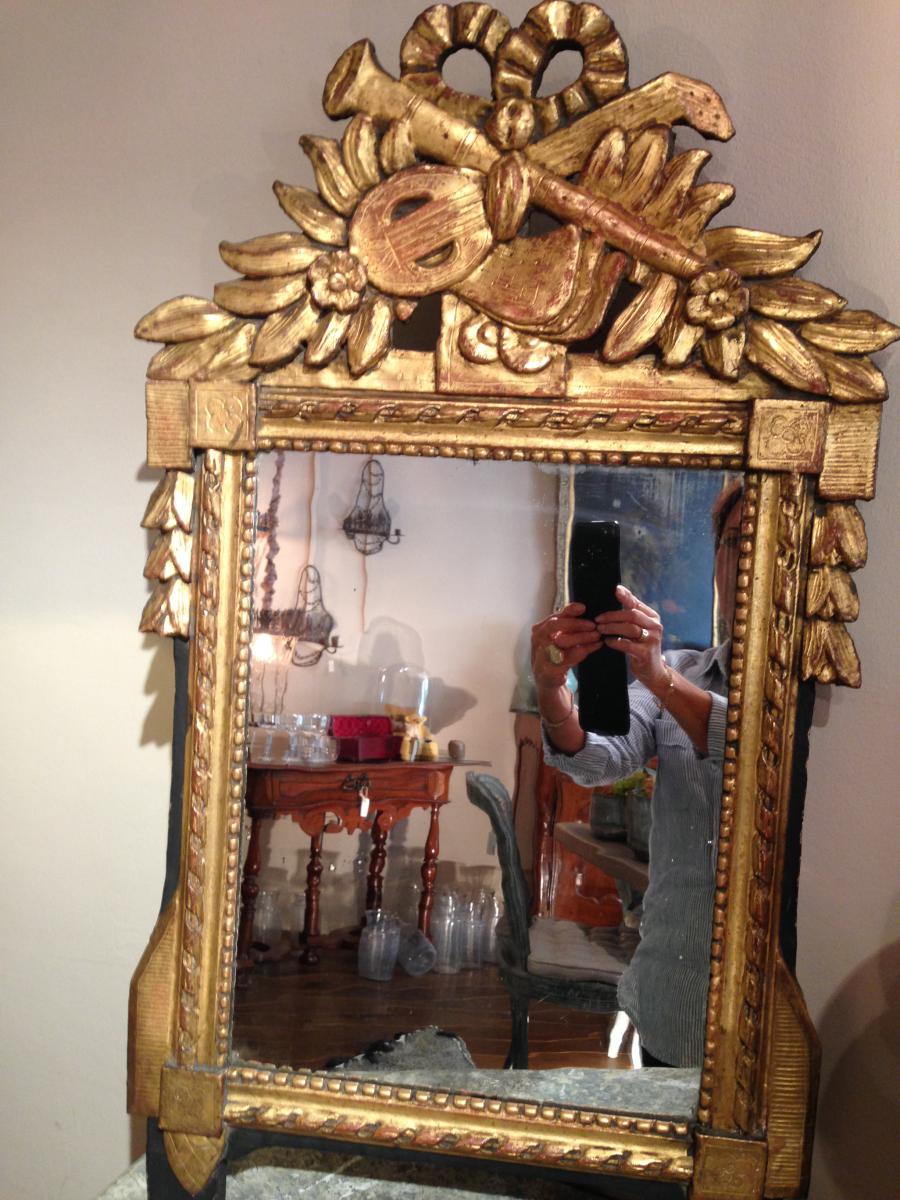 Miroir Louis XVI en bois doré-photo-4