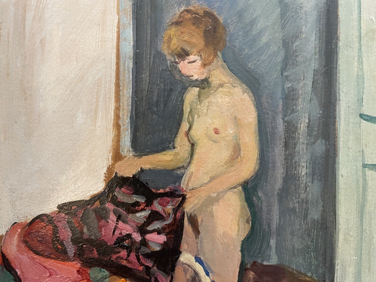 École Française (XX) -  Femme Nue Debout Dans Un Intérieur-photo-2