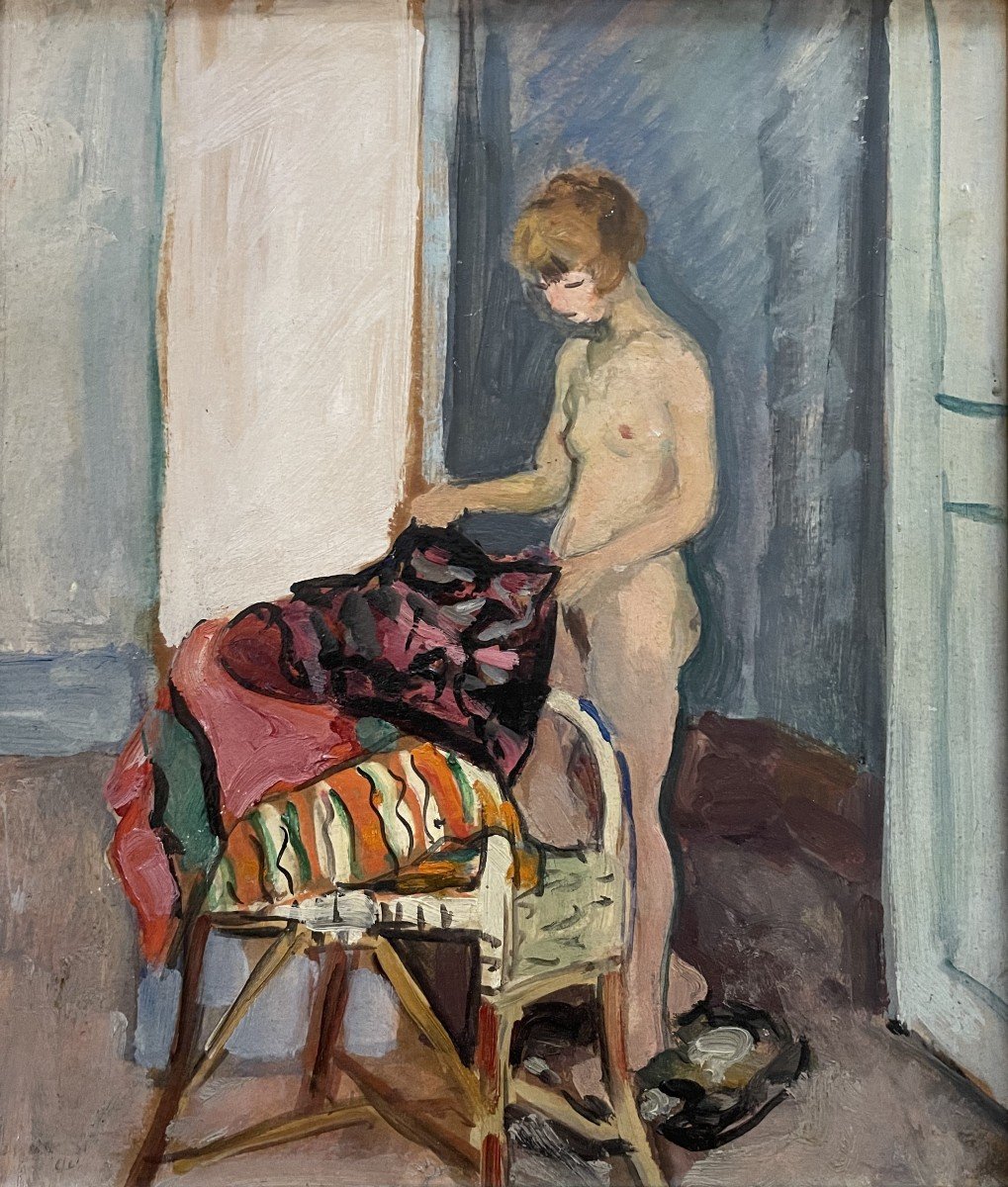 École Française (XX) -  Femme Nue Debout Dans Un Intérieur