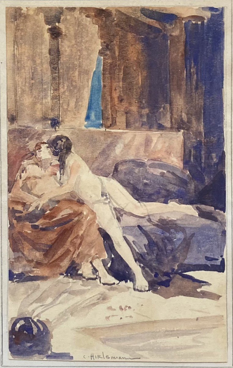 Charles Hirlemann (XIX-XX) - Couple enlacé sur un divan