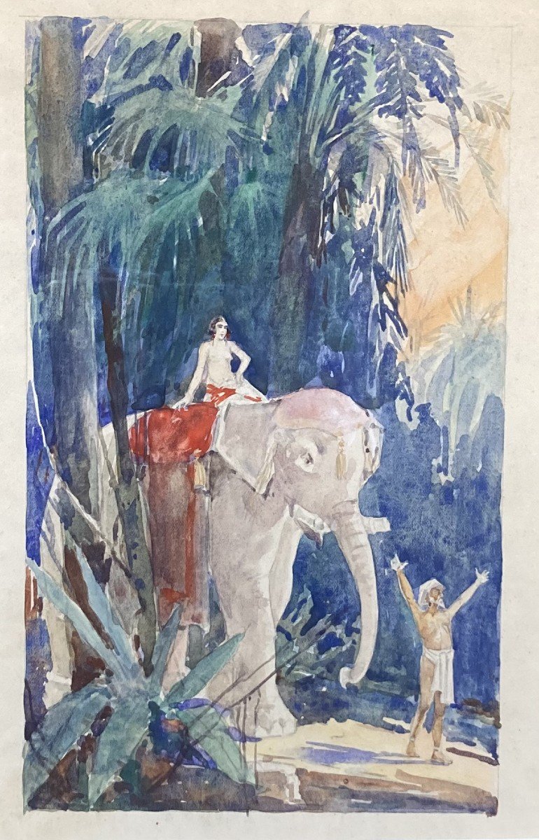 Charles Hirlemann (xix-xx) - Orientalist Nude Woman On An Elephant-photo-2