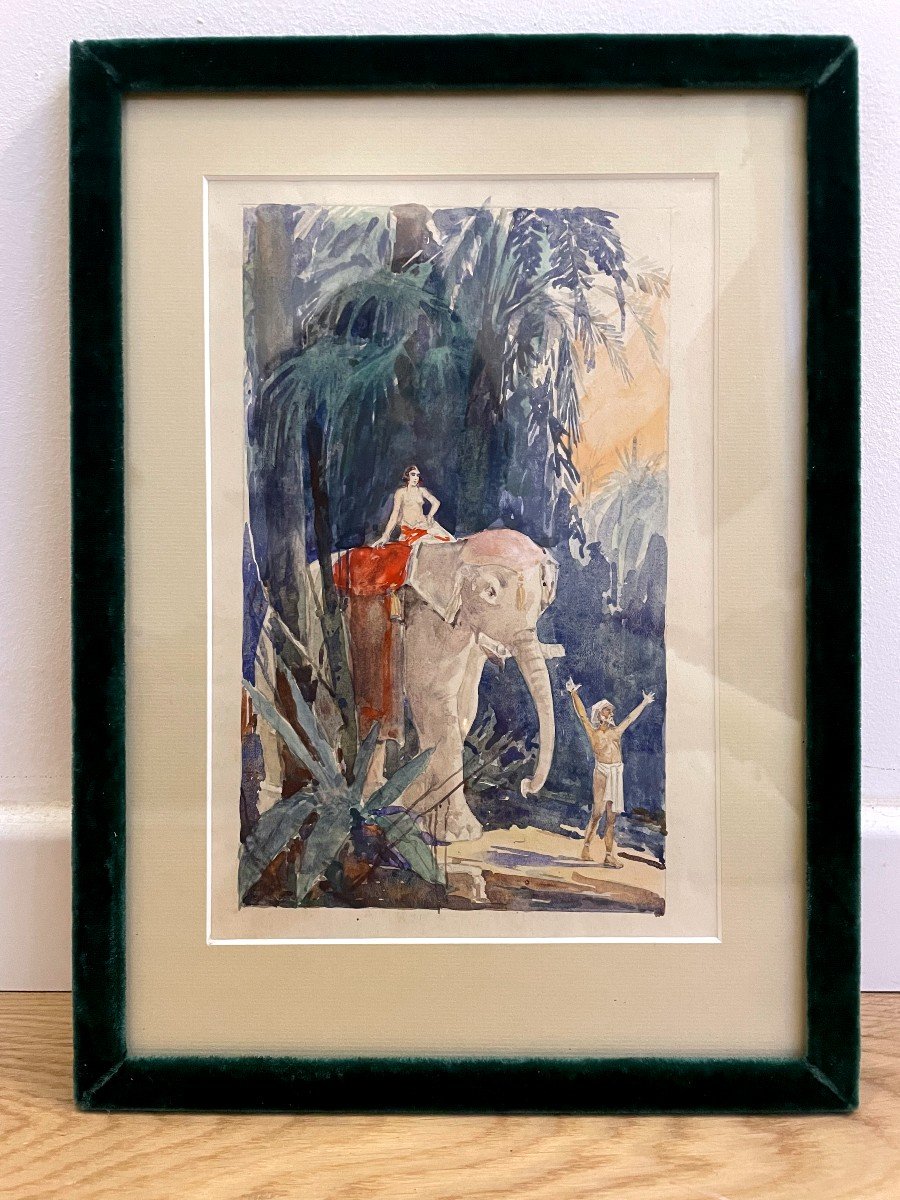 Charles Hirlemann (xix-xx) - Orientalist Nude Woman On An Elephant-photo-3