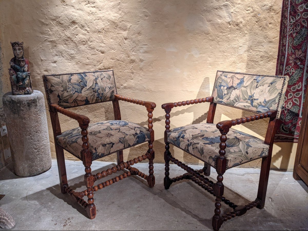 Pair Of Louis XIII Armchairs-photo-2