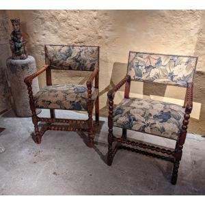 Paire De Fauteuils  à Bras Louis XIII