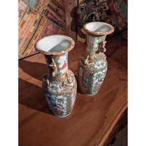 Pair Of Canton Vases