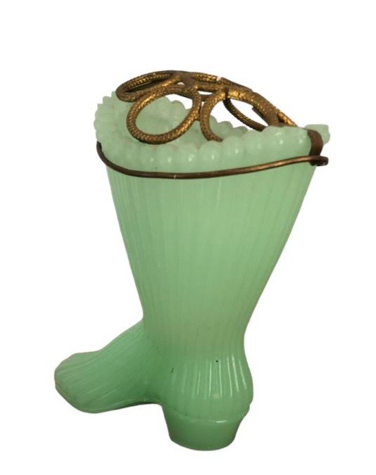 Shoe Made In Green Opaline, Late 19th Century.-photo-1