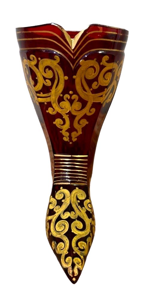 Bohemian Boot In Crystal, Enameled In Gold, 19th Century Antiquity