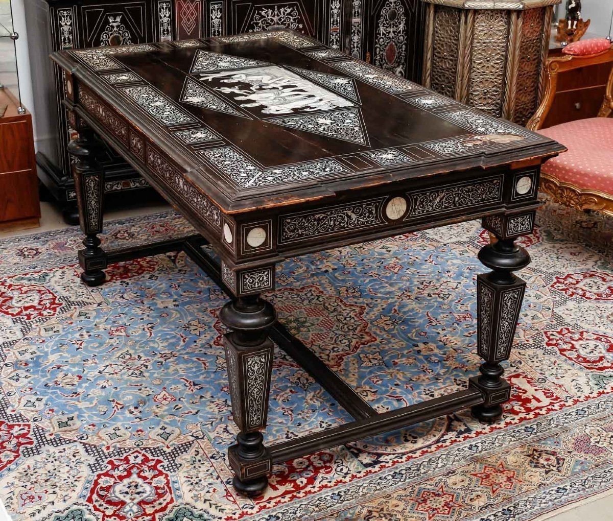 Desk Made In Rosewood And Ivory, From The 19th Century-photo-3