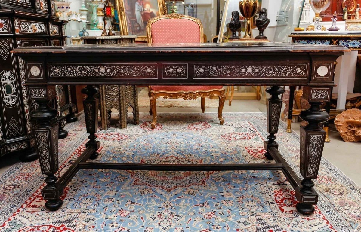 Desk Made In Rosewood And Ivory, From The 19th Century-photo-4