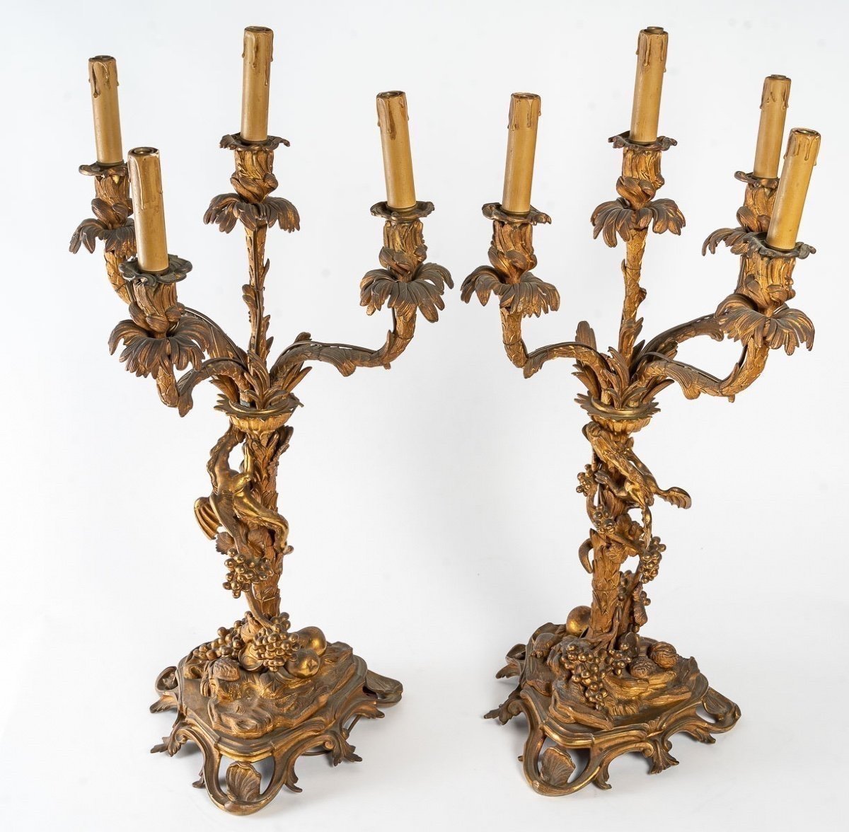 Pair Of Bronze Candelabra, From The 19th Century.