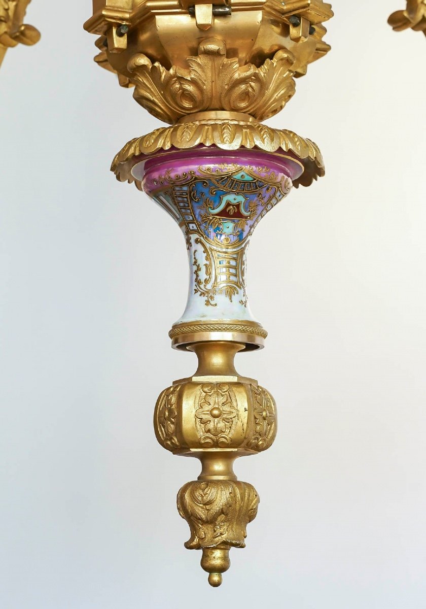 Unique Bronze And Porcelain Chandelier From Maison Sèvres-photo-4