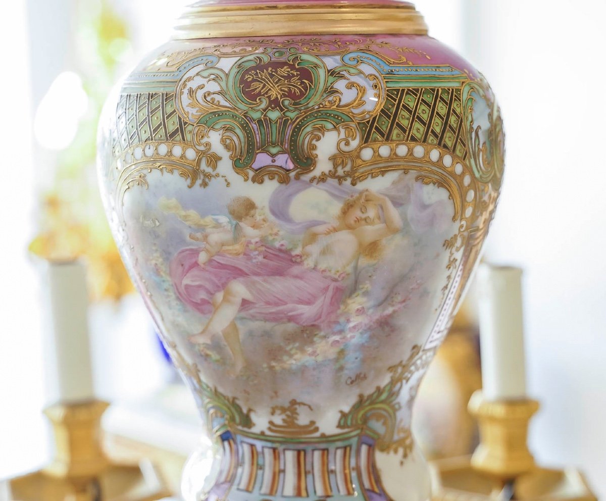 Unique Lustre En Bronze Et Porcelaine De La Maison Sèvres-photo-7