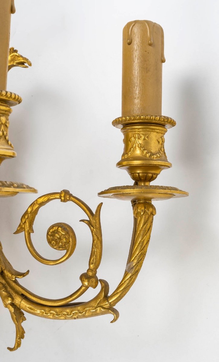 Pair Of Bronze Wall Lamps, 19th Century-photo-3