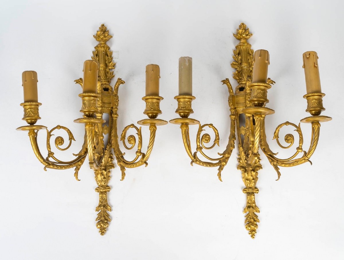 Pair Of Bronze Wall Lamps, 19th Century