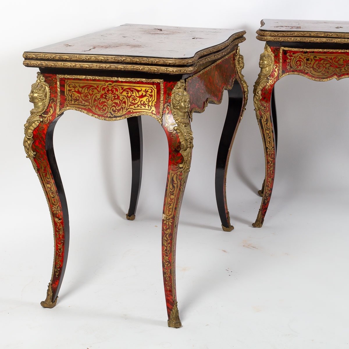 Pair Of Wooden Game Tables With Tortoiseshell Marquetry-photo-1