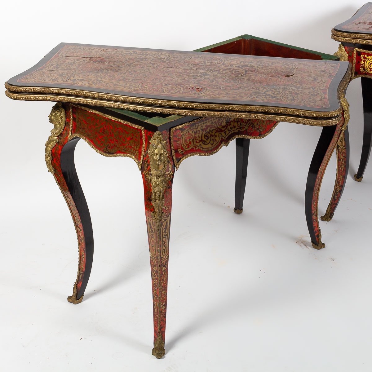 Pair Of Wooden Game Tables With Tortoiseshell Marquetry-photo-3