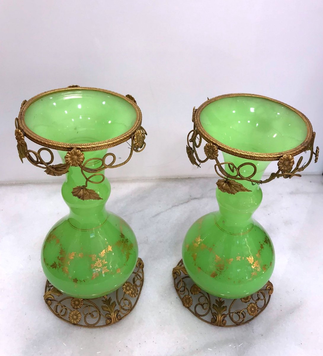 Pair Of Opaline Vases, 19th Century-photo-1