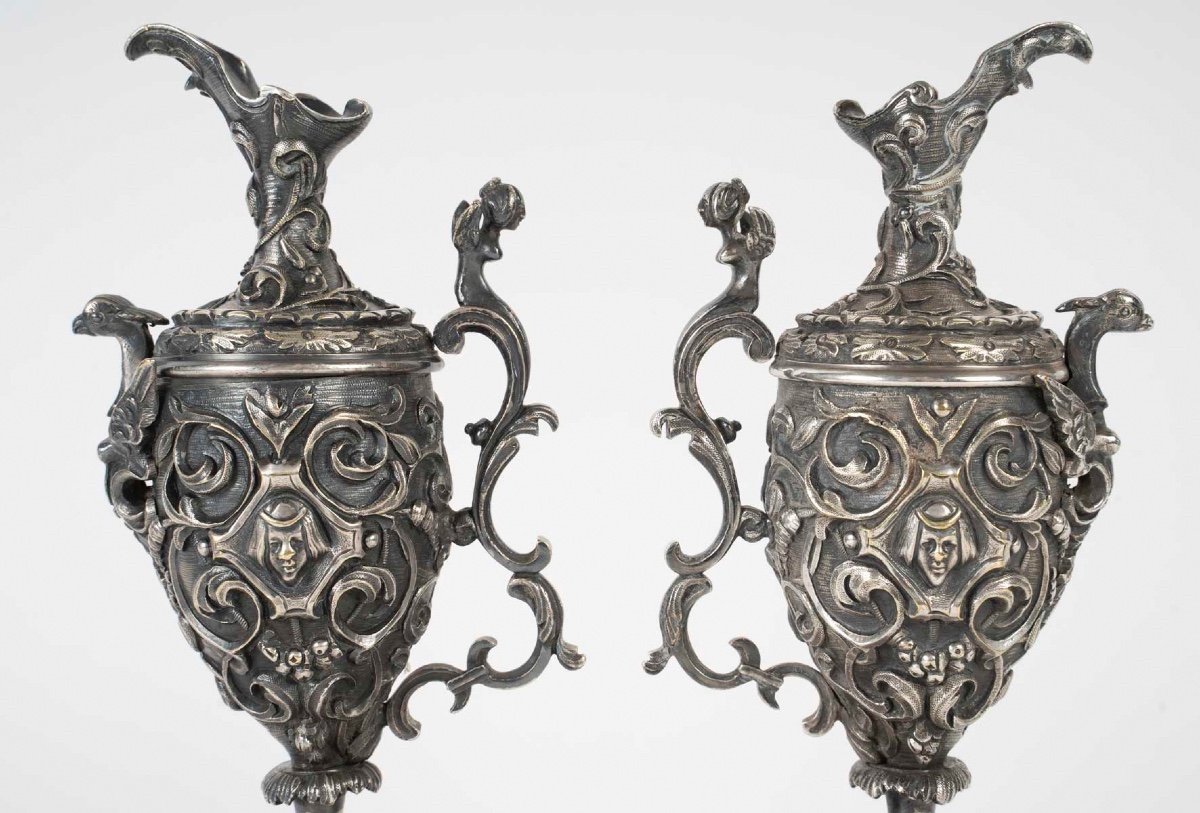 Duo Of Bronze Ewers, 19th Century -photo-4