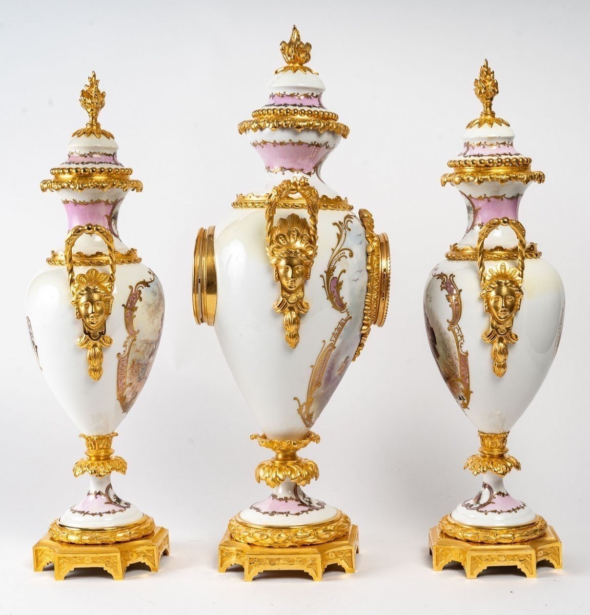 Garniture De Cheminée En Porcelaine De Sèvres, XIXe Siècle-photo-1