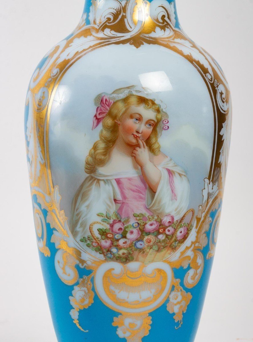 Paire De Vases En Baccarat Opaline, 19ème Siècle-photo-2