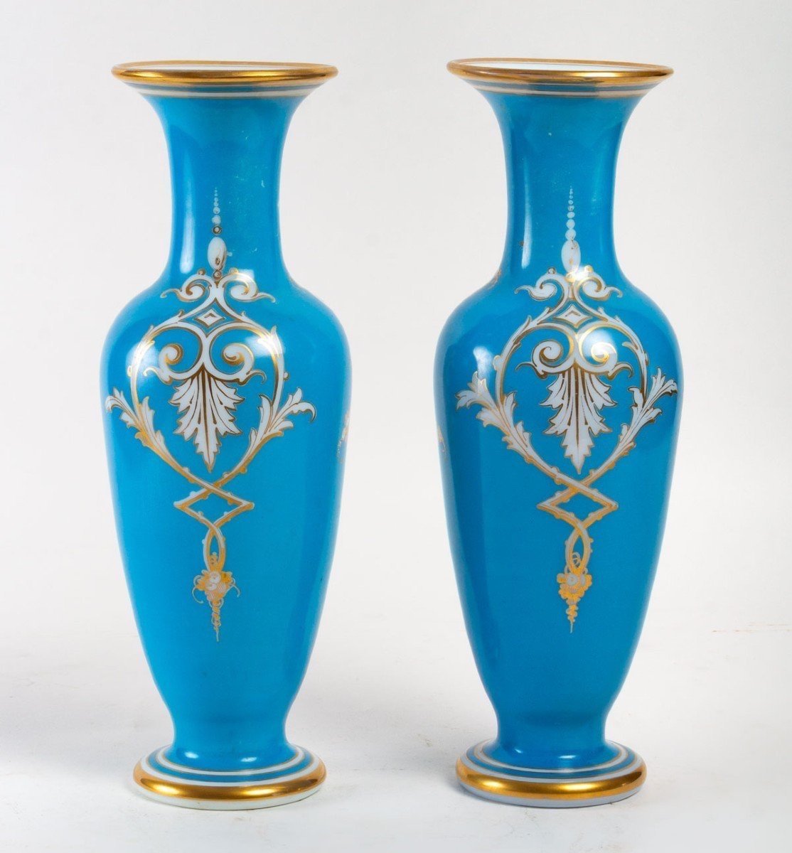 Paire De Vases En Baccarat Opaline, 19ème Siècle-photo-1