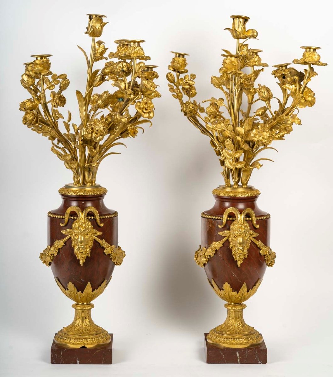 Ferdinand Barbedienne, Bronze And Rossi-antico Marble Candelabra-photo-6