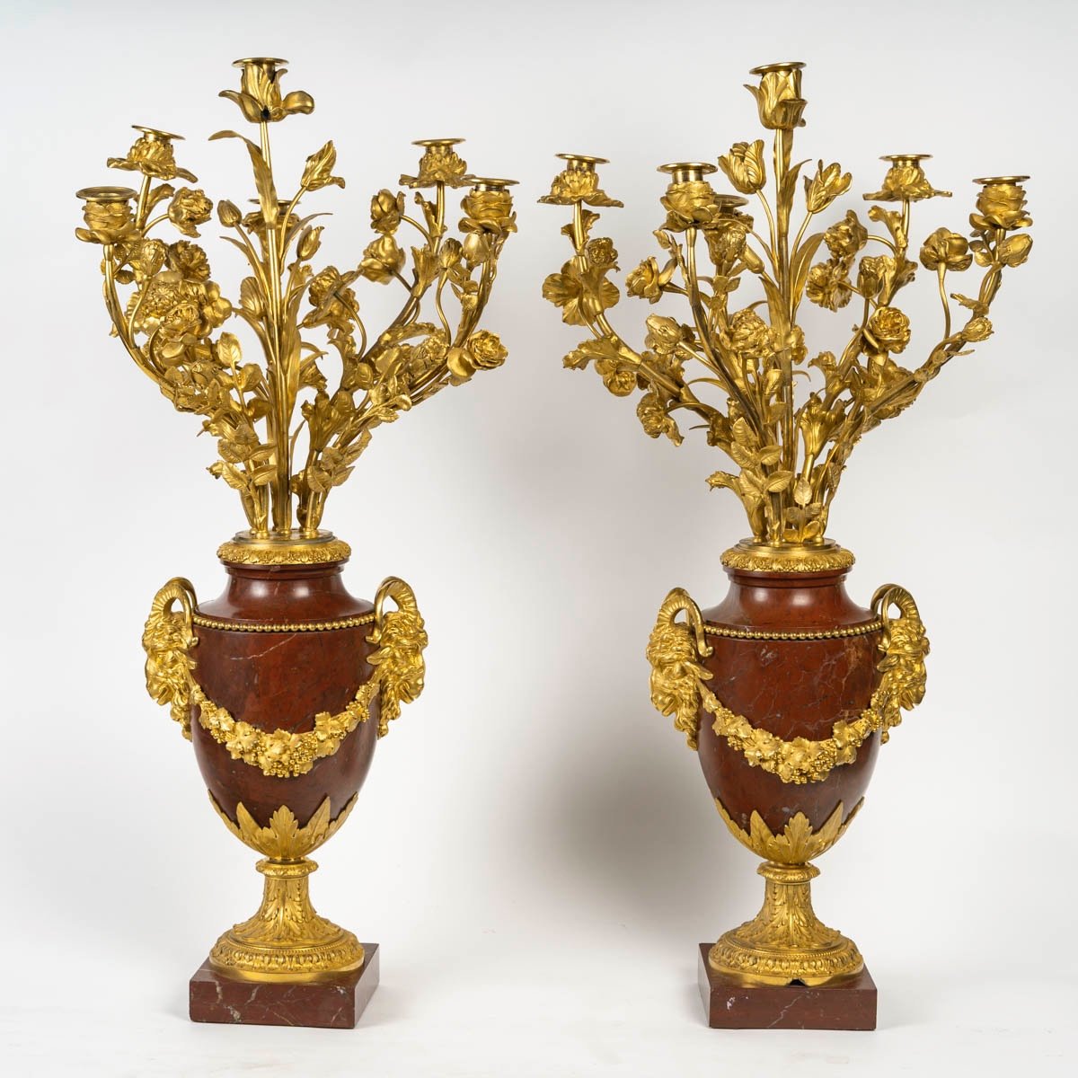 Ferdinand Barbedienne, Bronze And Rossi-antico Marble Candelabra