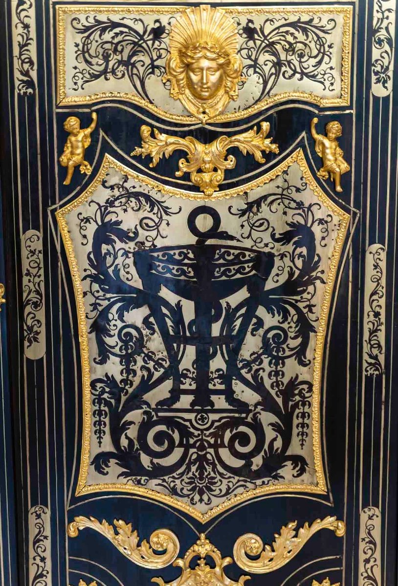 Bibliothèque De Style Louis IV En ébène Et Marqueterie d'écaille De Tortue. 18ème Siècle.-photo-3