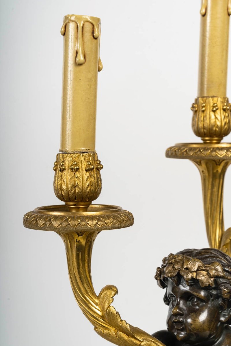 Pair Of Clodion Bronze Candelabra, 19th Century -photo-1