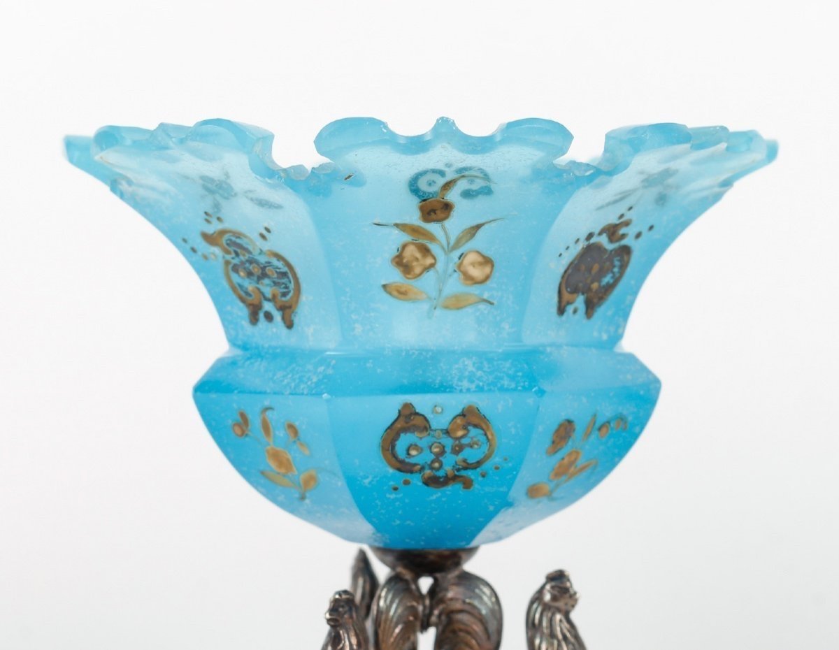 Opaline Set With Silver Base, 19th Century-photo-3