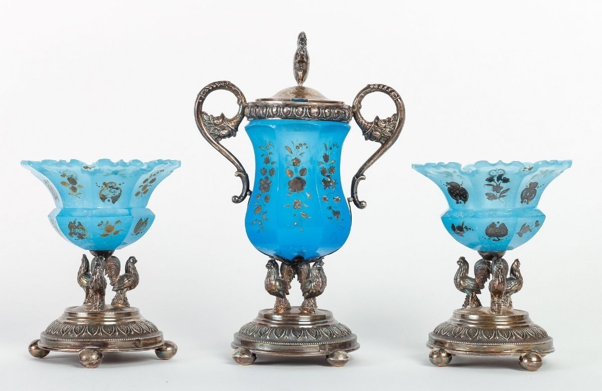 Opaline Set With Silver Base, 19th Century