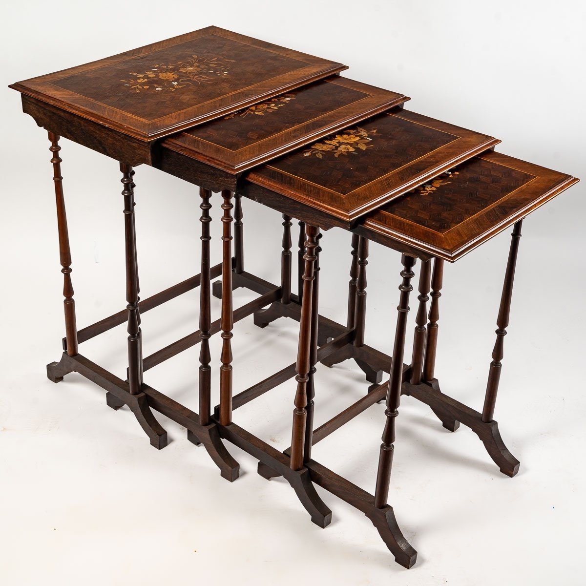 19th Century Wooden Nesting Tables With Marquetry-photo-2