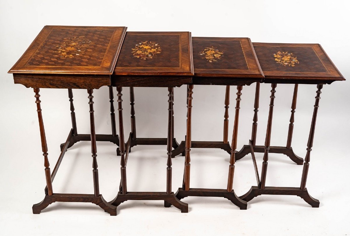 19th Century Wooden Nesting Tables With Marquetry