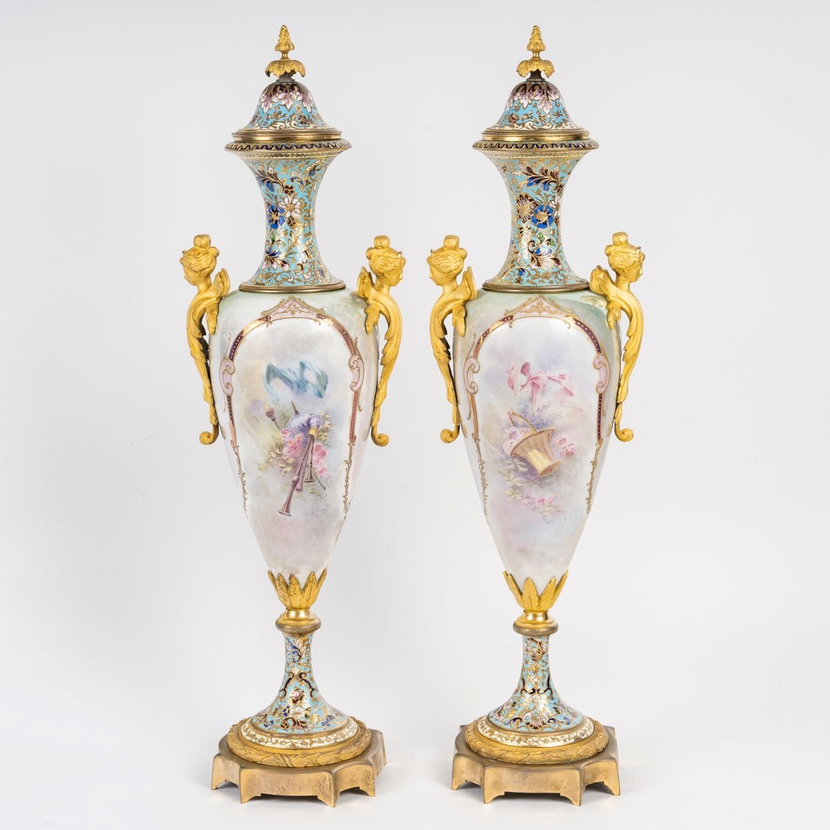 Pair Of Large Sèvres Porcelain Vases, 19th Century-photo-3