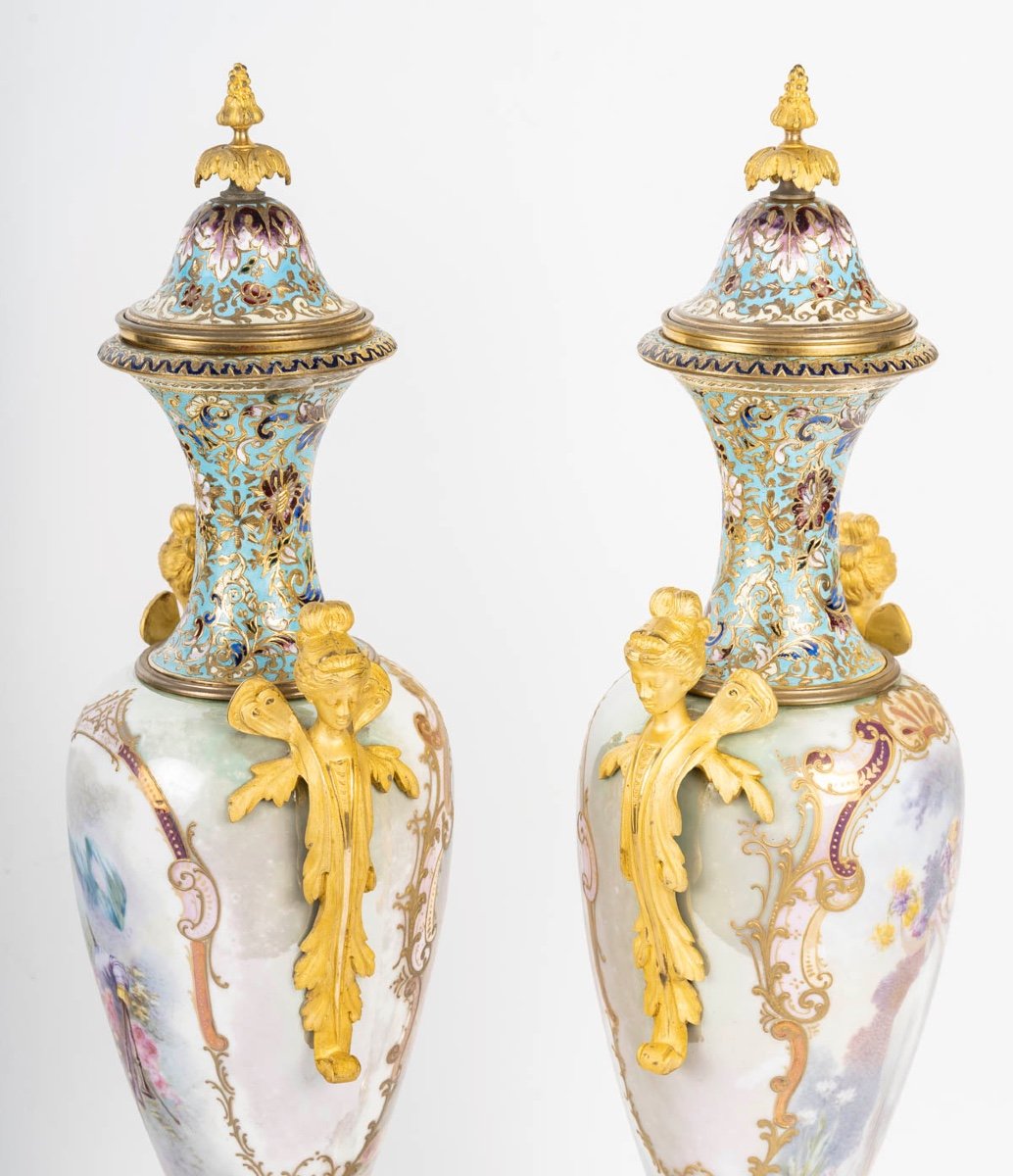 Pair Of Large Sèvres Porcelain Vases, 19th Century-photo-4