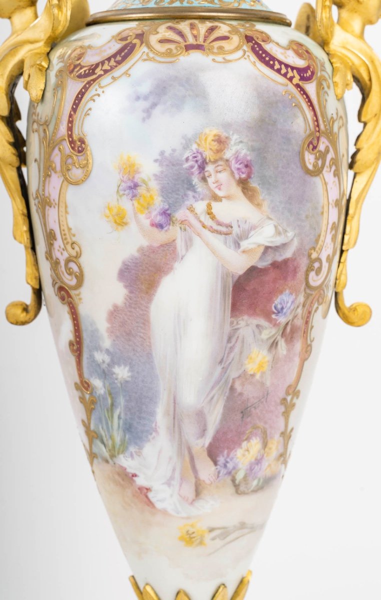 Pair Of Large Sèvres Porcelain Vases, 19th Century-photo-2