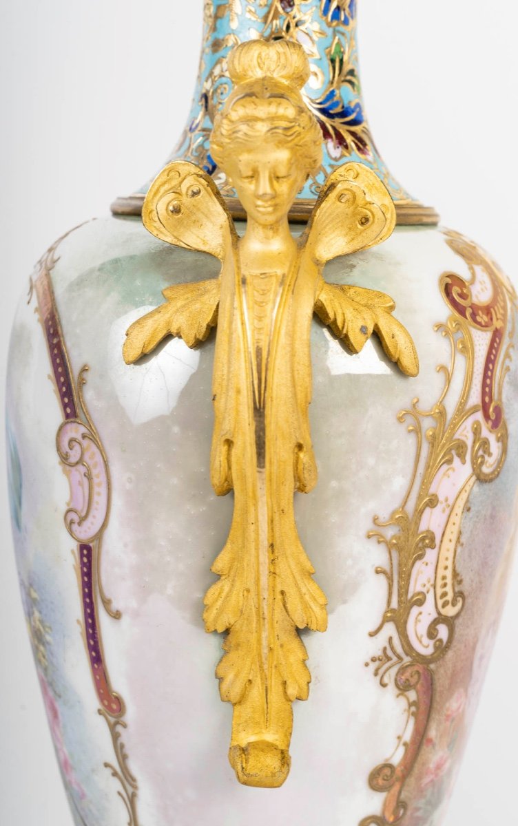 Pair Of Large Sèvres Porcelain Vases, 19th Century-photo-5