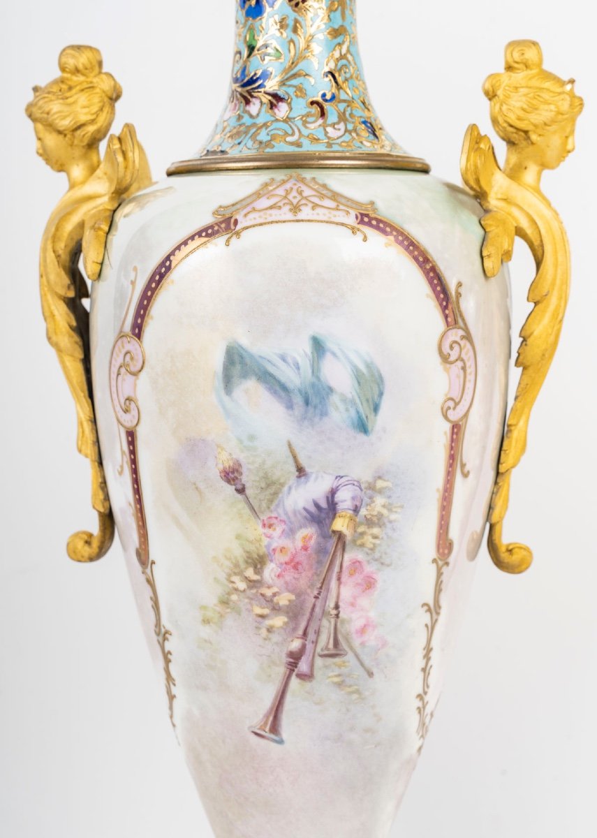 Pair Of Large Sèvres Porcelain Vases, 19th Century-photo-6